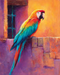 Brilliant Macaw Parrot on Wall Vintage Style Wildlife Art Print