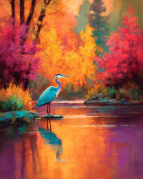 Brilliant Great Blue Heron on Fall Day Wildlife Art Print