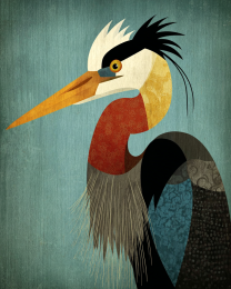 Mid-Century Modern Great Blue Heron Vintage Style Wildlife Art Print