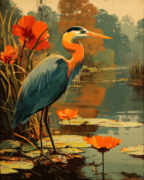 Great Blue Heron Vintage Wildlife Art Print