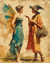 A Casual Meeting Between a Fairy and a Witch Art Print