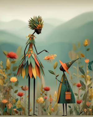 The Tall Fall Sprite Gave a Flower to the Tiny Witch Art Print