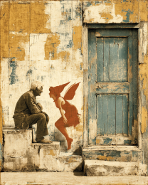 Fairy Teasing Old Man Art Print