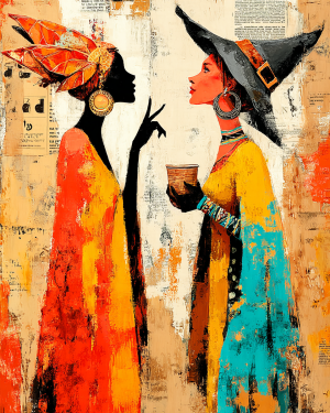 Fairy and Witch Discuss Spells Art Print