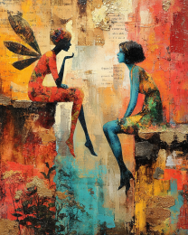 Fairy Trying to Cheer a Blue Girl Up Art Print