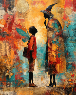 Fairy Intently Listening to the Witch's Directions Art Print