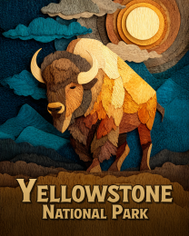 Yellowstone National Park Wood Relief Bison