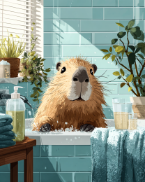 Capbara Waiting in Bathtub