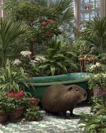 Vintage Capybara in Jungle Bathroom