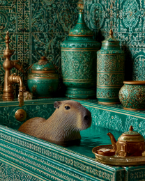 Capybara in a Turkish Tile Bathtub