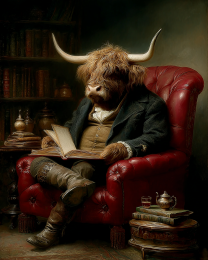Higland Cow Reading a Good Book