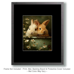 Two Bunny Rabbits in a Vintage Sink Basin Art