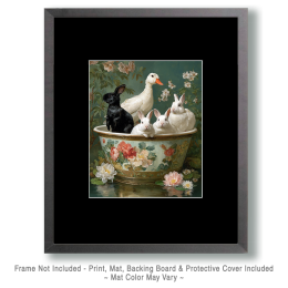 Bunnies and a Duck in a Vintage Sink Basin Art