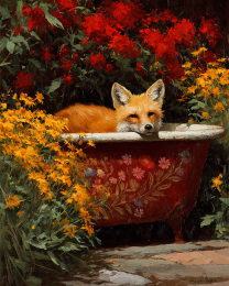 Red Fox in Abandoined Tub in a Garden
