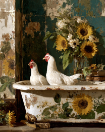 Chickens in an Old Bathtub