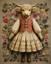 Crewelwork Style Higland Cow Heifer