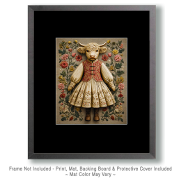 Crewelwork Style Higland Cow Heifer Art