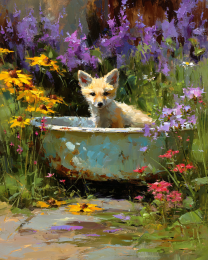 Fox Kit in an Old Bathtub