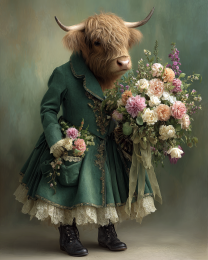 Higland Cow Heifer with Bouquet