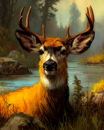 Painterly Buck Deer by Stream
