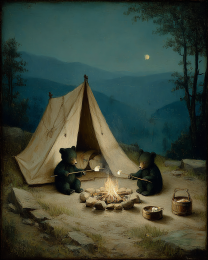 Bear Cubs First Camping Trip Art Print