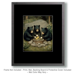 Three Black Bear Cubs Roasting Marshmallows Art