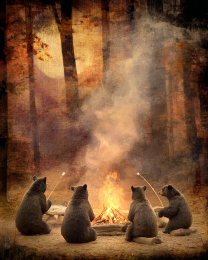 Black Bears Chewing the Fat and Roasting Marshmallows Art Print