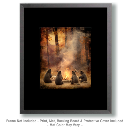 Black Bears Chewing the Fat and Roasting Marshmallows Art Print Art