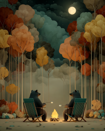 Black Bears Roasting Marshmallows Art Print