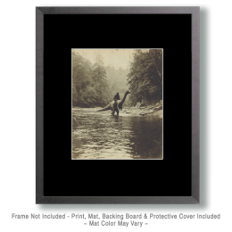 Bigfoot Riding a Brontosaurus Across a River Art