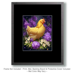 Golden Chicken in Lavender Flowers Art