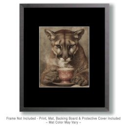 Mountain Lion with Her Cup of Coffee Art