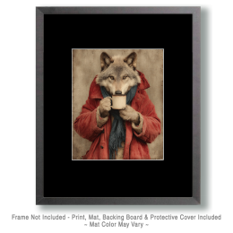Wolf Enjoying a Cup of Coffee on a Cold Day Art