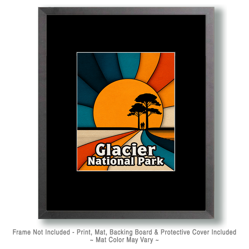 Glacier National Park - Retro 70's Style Hiking Path Art