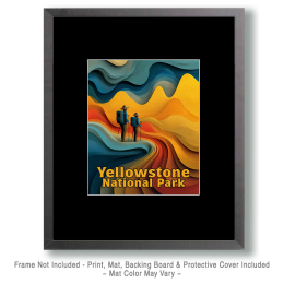 Yellowstone National Park - Retro 60's Style Mountain Hiking Path Art