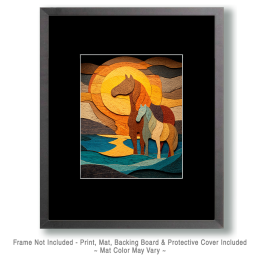 Wood Relief Style Horse and Foal Sunset Art