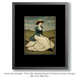 Vintage Woman Watching a Monarch Butterfly Art