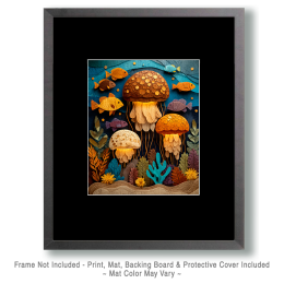 Wood Relief Jellyfish Ocean Scene Art