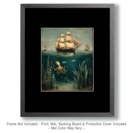 Vintage Octopus and Tall Ships Art