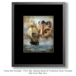 Octopus About to Strangle Tall Ship Art