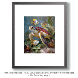 Naturalist Style Sea Turtle in Ocean Art