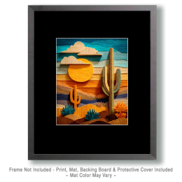 Wood Relief Style Desert Sunset Art