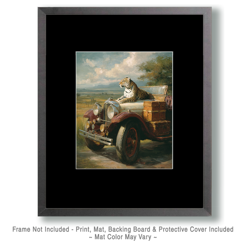 Leopard Relaxing on Vehicle Vintage Wildlife Art
