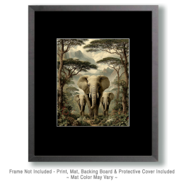 Three Elephants Vintage Wildlife Art
