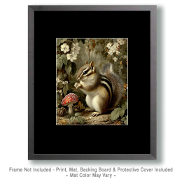 Chipmunk with Amanita Mushroom Vintage Wildlife Art