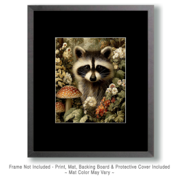 Raccoon and Amanita Mushroom Vintage Wildlife Art