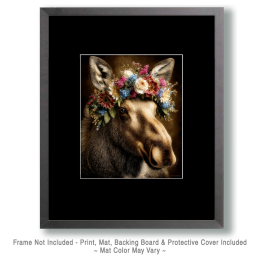Moose with Flower Crown Vintage Style Wildlife Art