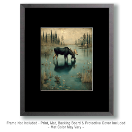 Moose in Pond Vintage Style Wildlife Art