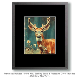Young Buck with Velvet Antlers Vintage Style Wildlife Art