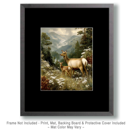 Elk Doe and Calve Vintage Style Wildlife Art